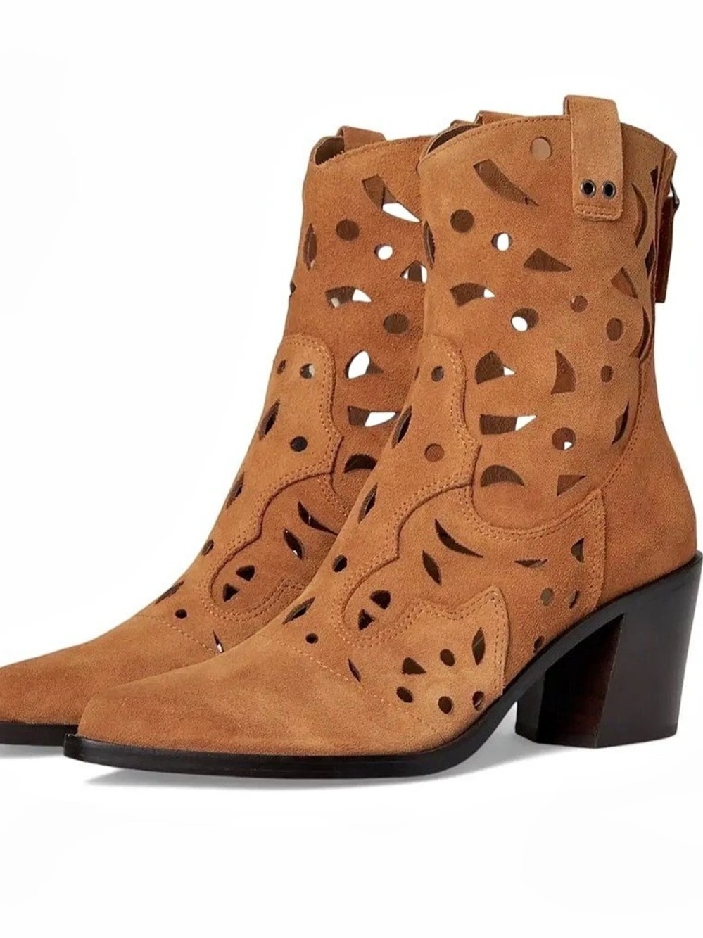 Dolce Vita Zenobi cowboy suede western Brown Cutout block Heel Boots New